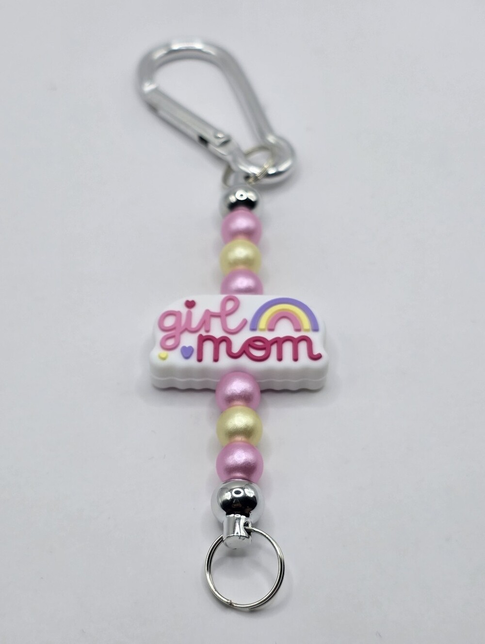 Girl Mom Pink Pearl Beaded Keychain